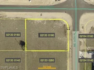 Aerial overview of property's location with property parcel outlined