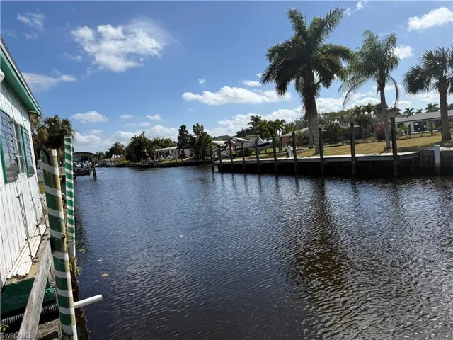 Water view with a dock