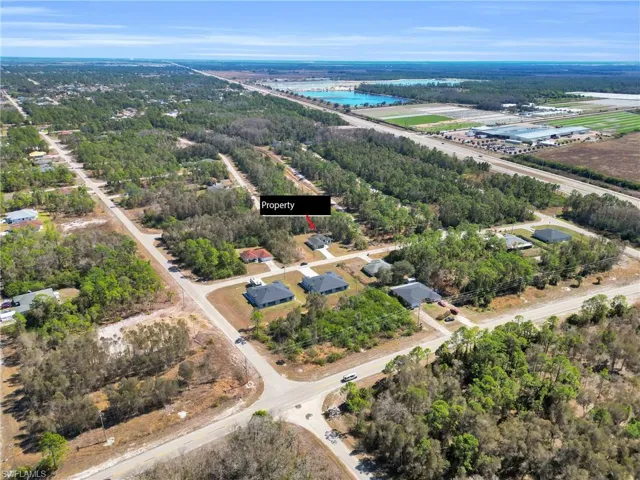 Aerial view of a nearby body of water