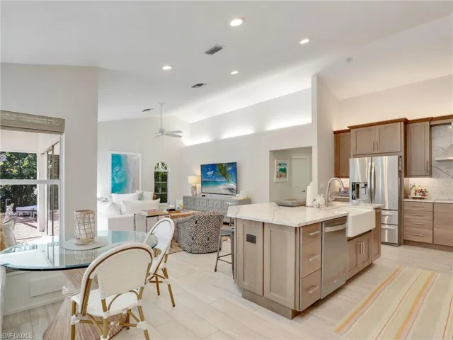 Open great room with dining, kitchen & living area