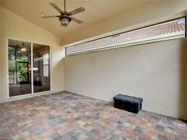 View of patio with ceiling fan
