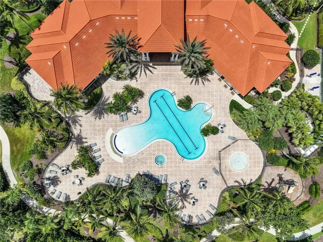 Drone / aerial view of a pool