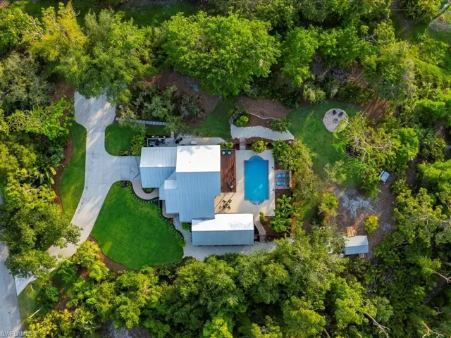 Drone / aerial view of a pool area