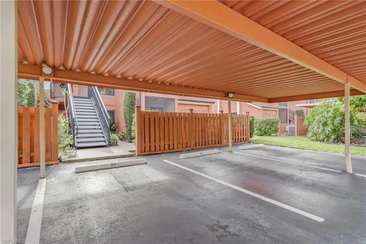 Covered parking lot with stairway