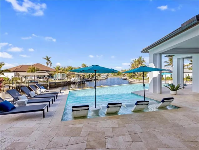 View of swimming pool featuring a patio and a water view