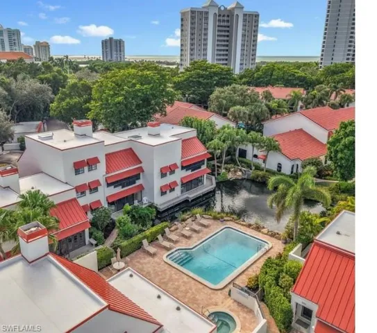 Aerial view of a pool