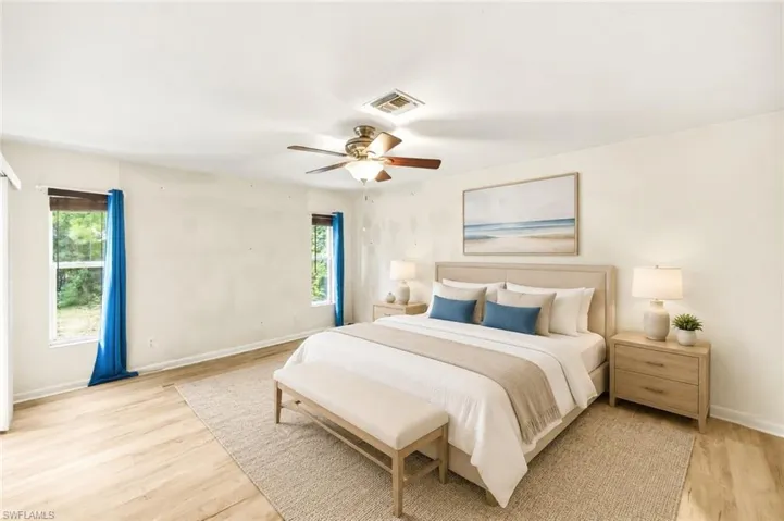 Virtually staged primary bedroom