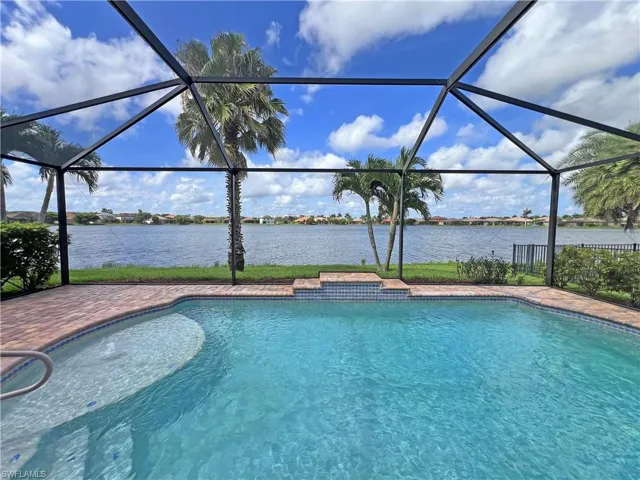 View of lanai with swimming pool and a dreamy wide lake view