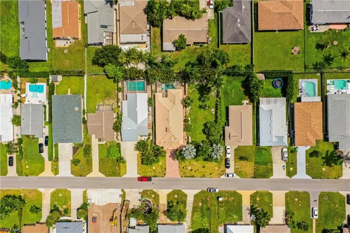 Aerial perspective of suburban area