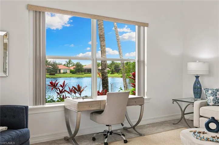 Home office with a water view and healthy amount of natural light