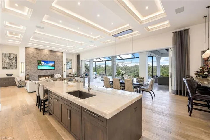 Large center island, perfect for preparing meals, storage and dining. WITH A VIEW!