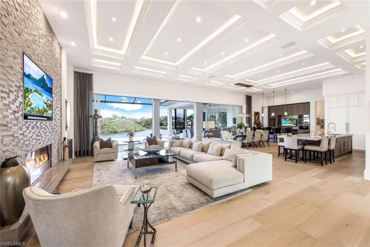 Floating ceilings and designer lighting create an elegant, upscale atmosphere.