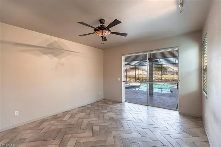 Custom blinds on all windows, ceiling fans and pocket sliders, too.
