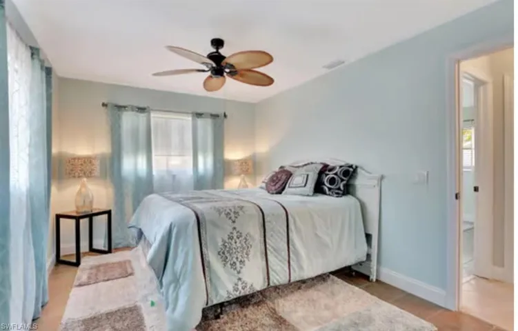 Bedroom featuring a ceiling fan, baseboards, and visible vents