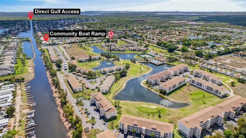Community Boat Ramp and Gulf Access Marked Aerial Photo