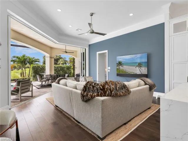 Great room with 90 degree pocket sliders that open for true indoor.outdoor living