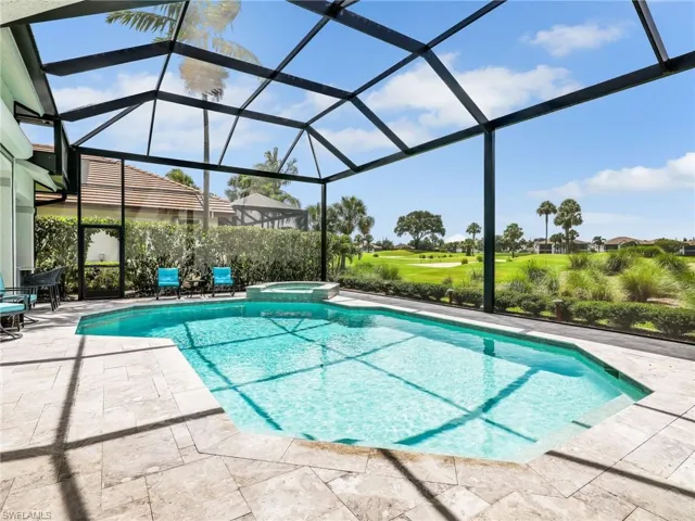 The panoramic pool cage gives seamless views to the golf course