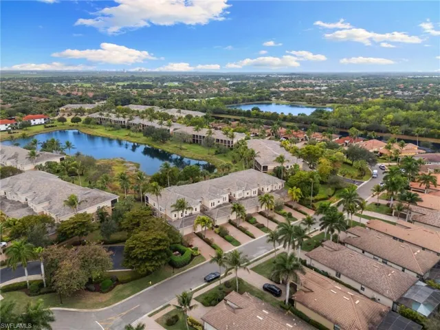 Aerial view of residential area with a large body of water