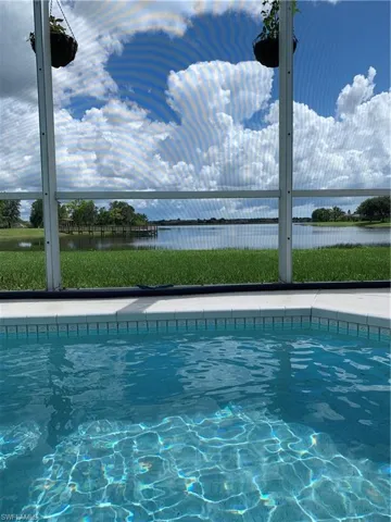Swimming pool with a water view
