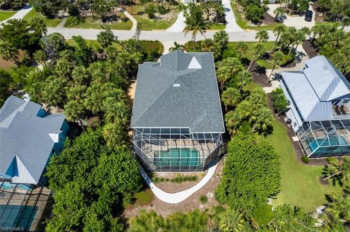 Aerial view of new roof and new native landscaping