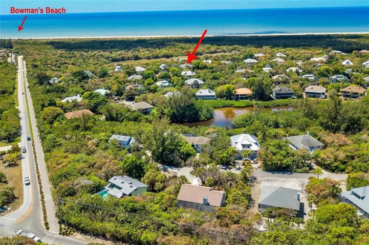 Aerial perspective of of home to the Gulf and Bowman's Beach.
