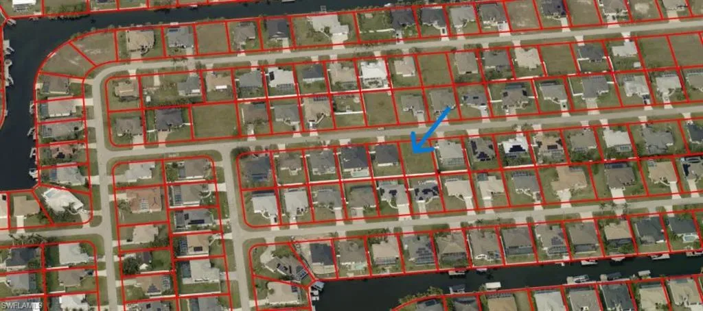 Aerial map of property and surrounding area with property parcel outlined