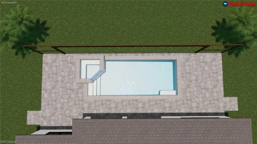 Rendering of pool & spa - Will include screen-in lanai