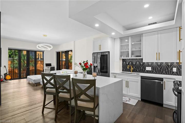 Quartz Countertops with Waterfall Island