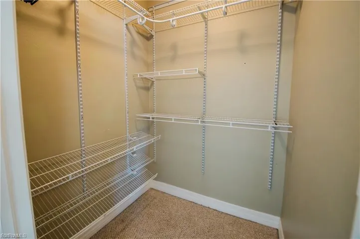Walk in closet with carpet floors