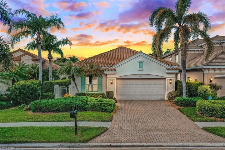 Front elevation with sunset skies