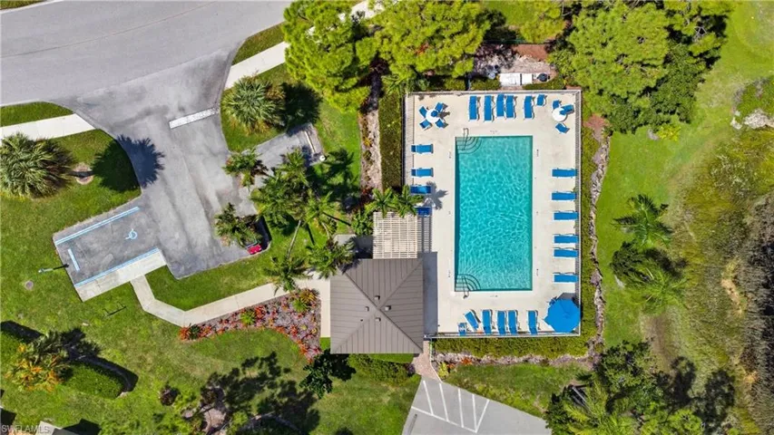 Drone / aerial view of a pool