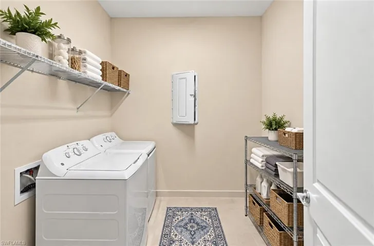 - some furniture and decor virtually staged