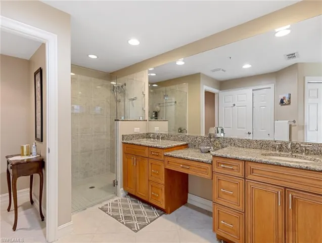 Full bath with double vanity, walk in 4x8 Tile shower with Rain head