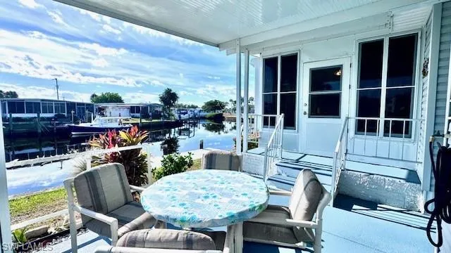 Covered patio looking out to the canal