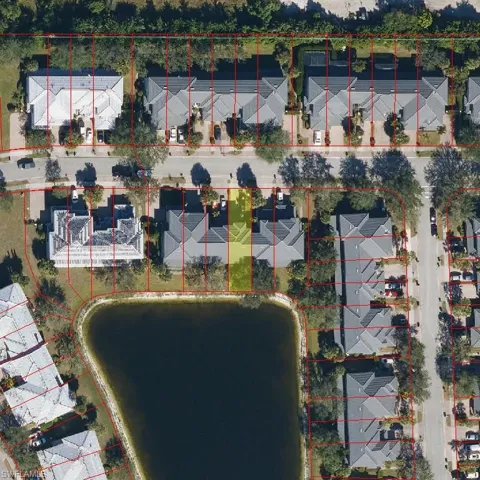 Aerial view of property's location with property parcel outlined