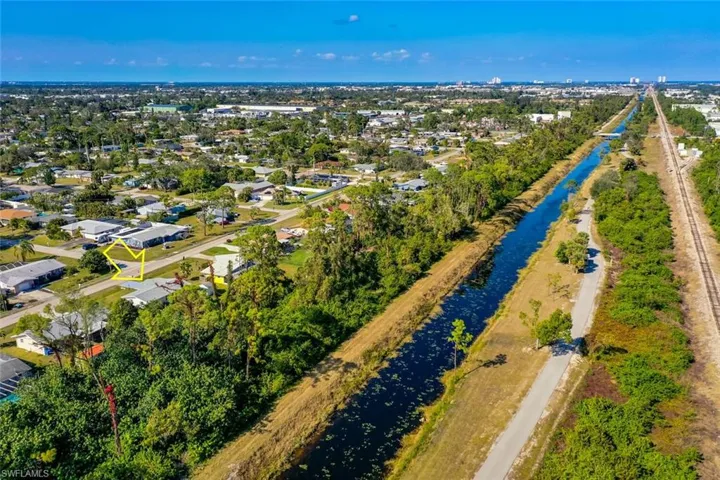 Woods and Canal behind the house. John Yarbrough Linear Park Trail. Drone / aerial view