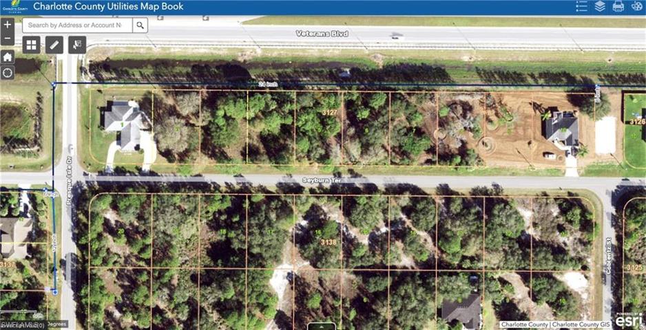 Screenshot of Charlotte County Utility Map.  Shows 24" water line behind property.
