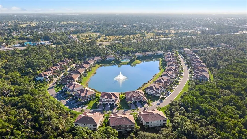 Aerial view of community and lake view