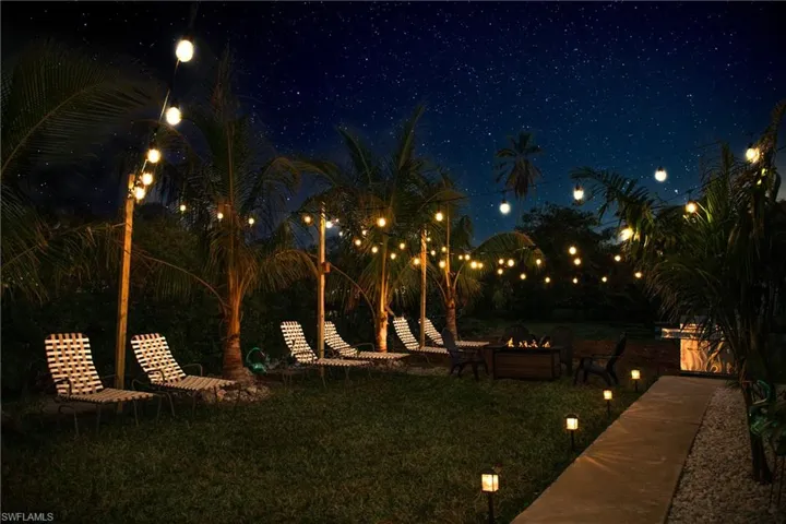 Yard at twilight with a lawn