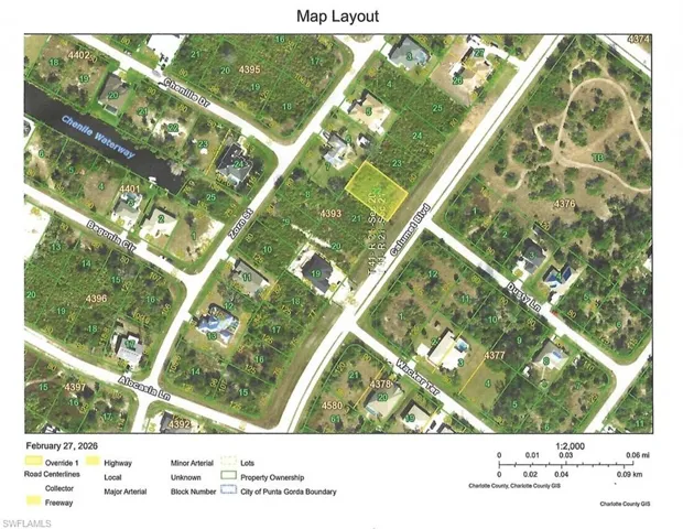 Aerial map of property and surrounding area with property parcel outlined