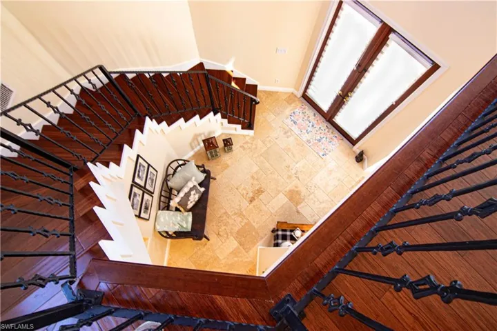 This beautiful winding staircase leads to the second floor.
