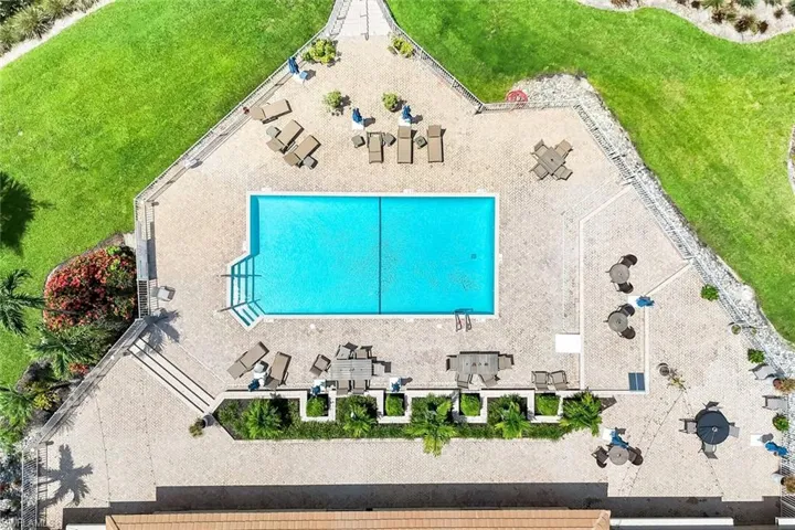 Aerial view of pool at club house.  Currently undergoing a renovation to update the amenities.