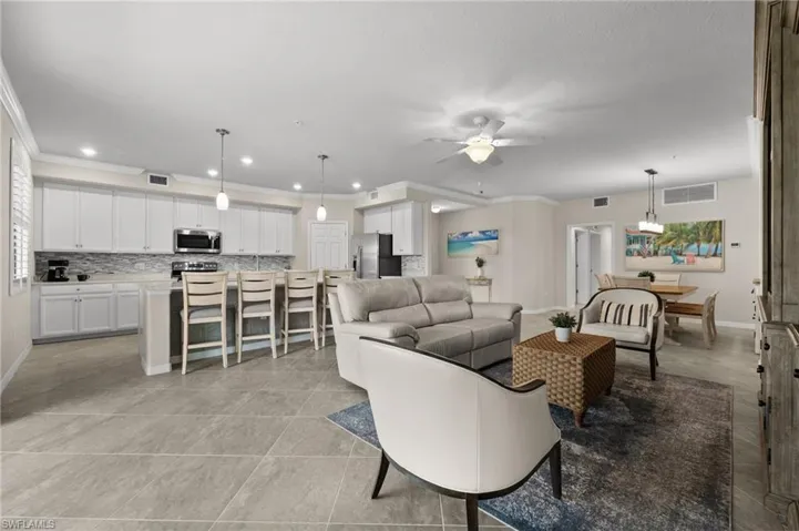 From the living room toward the kitchen and dining room