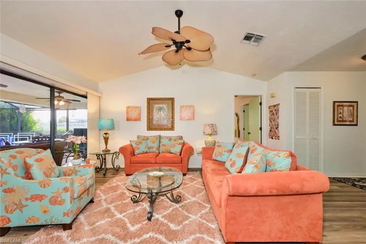 Another view of the living room.  Picture a beautiful day with the sliders wide open!