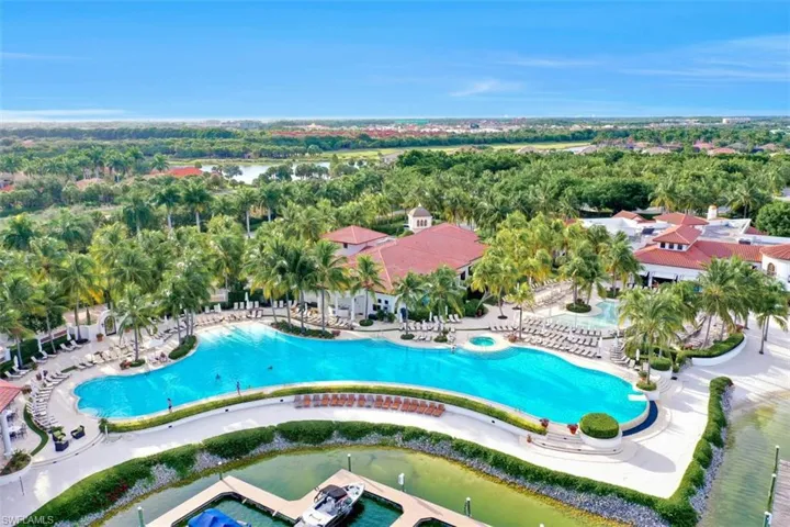 Aerial view of a pool