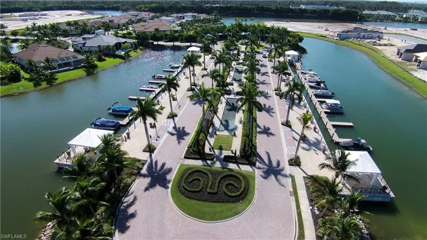 Aerial view of residential area with a nearby body of water