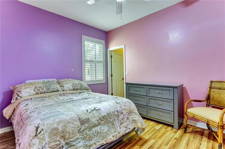Warm-toned wood-finish flooring complements the interior space