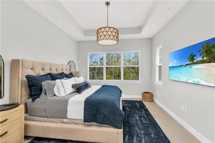 Bedroom with a tray ceiling