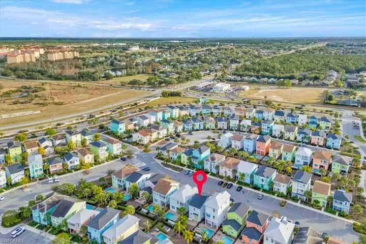 Aerial perspective of suburban area