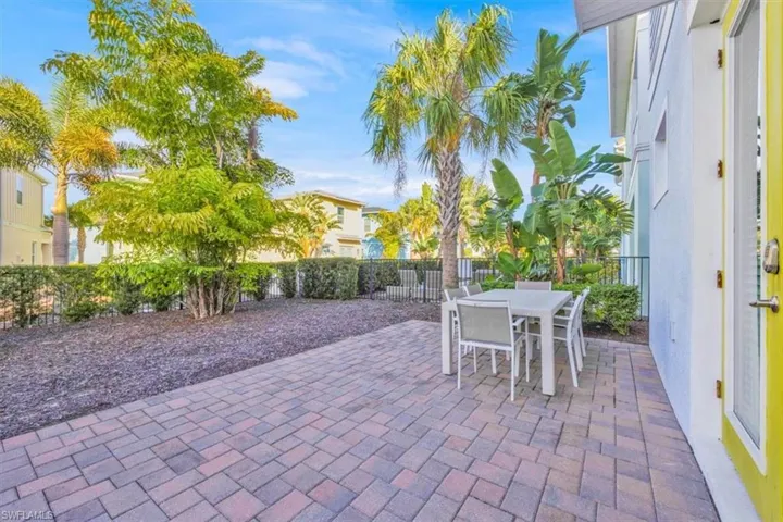 Fenced backyard featuring a patio and outdoor dining area